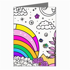 Rainbow Fun Cute Minimal Doodle Drawing 3 Greeting Cards (pkg Of 8)