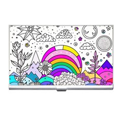 Rainbow Fun Cute Minimal Doodle Drawing 3 Business Card Holder