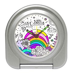 Rainbow Fun Cute Minimal Doodle Drawing 3 Travel Alarm Clock