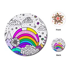 Rainbow Fun Cute Minimal Doodle Drawing 3 Playing Cards Single Design (round)