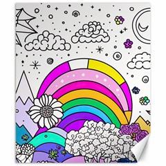 Rainbow Fun Cute Minimal Doodle Drawing 3 Canvas 8  X 10 