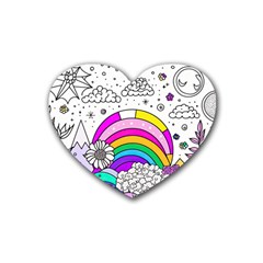 Rainbow Fun Cute Minimal Doodle Drawing 3 Rubber Coaster (heart) by Jancukart