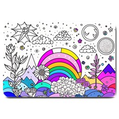 Rainbow Fun Cute Minimal Doodle Drawing 3 Large Doormat by Jancukart