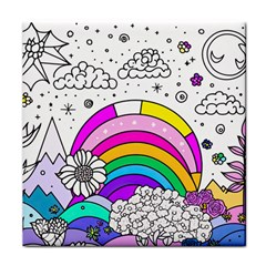 Rainbow Fun Cute Minimal Doodle Drawing 3 Face Towel by Jancukart