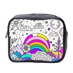 Rainbow Fun Cute Minimal Doodle Drawing 3 Mini Toiletries Bag (two Sides)