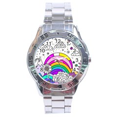 Rainbow Fun Cute Minimal Doodle Drawing 3 Stainless Steel Analogue Watch