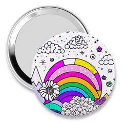 Rainbow Fun Cute Minimal Doodle Drawing 3 3  Handbag Mirrors