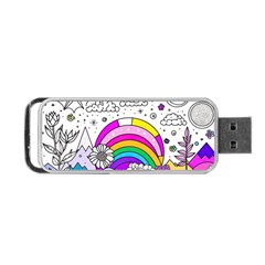 Rainbow Fun Cute Minimal Doodle Drawing 3 Portable Usb Flash (one Side)