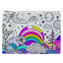 Rainbow Fun Cute Minimal Doodle Drawing 3 Cosmetic Bag (xxl)