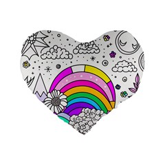 Rainbow Fun Cute Minimal Doodle Drawing 3 Standard 16  Premium Heart Shape Cushions