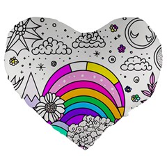 Rainbow Fun Cute Minimal Doodle Drawing 3 Large 19  Premium Heart Shape Cushions