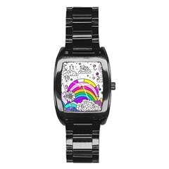 Rainbow Fun Cute Minimal Doodle Drawing 3 Stainless Steel Barrel Watch