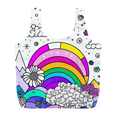 Rainbow Fun Cute Minimal Doodle Drawing 3 Full Print Recycle Bag (l)