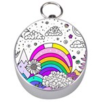 Rainbow Fun Cute Minimal Doodle Drawing 3 Silver Compasses Front