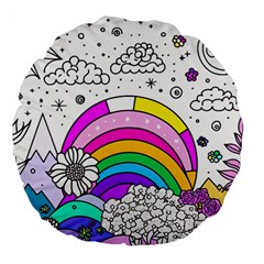 Rainbow Fun Cute Minimal Doodle Drawing 3 Large 18  Premium Flano Round Cushions by Jancukart