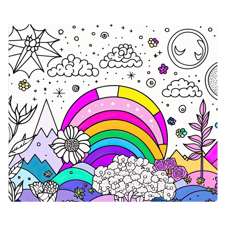 Rainbow Fun Cute Minimal Doodle Drawing 3 Two Sides Premium Plush Fleece Blanket (Small)