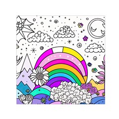 Rainbow Fun Cute Minimal Doodle Drawing 3 Square Satin Scarf (30  X 30 )