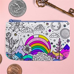 Rainbow Fun Cute Minimal Doodle Drawing 3 Large Coin Purse