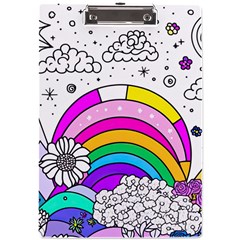 Rainbow Fun Cute Minimal Doodle Drawing 3 A4 Acrylic Clipboard by Jancukart