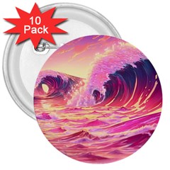 Waves Ocean Sea Tsunami Nautical 5 3  Buttons (10 Pack) 