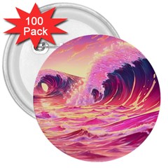 Waves Ocean Sea Tsunami Nautical 5 3  Buttons (100 Pack)  by Jancukart