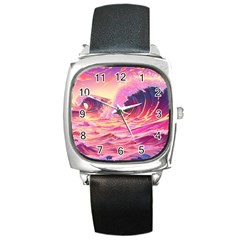 Waves Ocean Sea Tsunami Nautical 5 Square Metal Watch