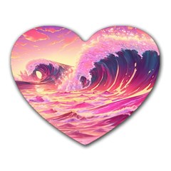 Waves Ocean Sea Tsunami Nautical 5 Heart Mousepad by Jancukart