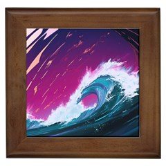 Tsunami Waves Ocean Sea Nautical Nature Water Unique Framed Tile by Jancukart