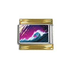 Tsunami Waves Ocean Sea Nautical Nature Water Unique Gold Trim Italian Charm (9mm) by Jancukart