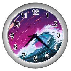 Tsunami Waves Ocean Sea Nautical Nature Water Unique Wall Clock (silver) by Jancukart