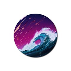 Tsunami Waves Ocean Sea Nautical Nature Water Unique Rubber Coaster (round) by Jancukart