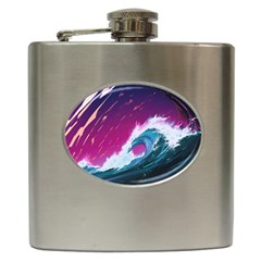 Tsunami Waves Ocean Sea Nautical Nature Water Unique Hip Flask (6 Oz) by Jancukart