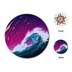 Tsunami Waves Ocean Sea Nautical Nature Water Unique Playing Cards Single Design (round) by Jancukart