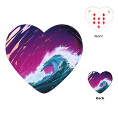 Tsunami Waves Ocean Sea Nautical Nature Water Unique Playing Cards Single Design (heart) by Jancukart