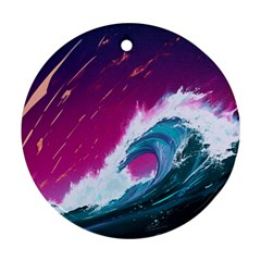 Tsunami Waves Ocean Sea Nautical Nature Water Unique Round Ornament (two Sides) by Jancukart