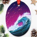 Tsunami Waves Ocean Sea Nautical Nature Water Unique Oval Ornament (Two Sides) Front