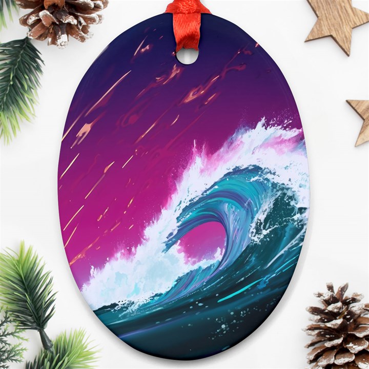 Tsunami Waves Ocean Sea Nautical Nature Water Unique Oval Ornament (Two Sides)