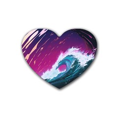 Tsunami Waves Ocean Sea Nautical Nature Water Unique Rubber Coaster (heart) by Jancukart