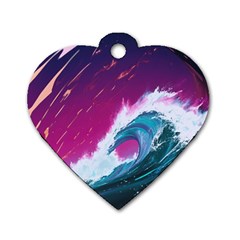 Tsunami Waves Ocean Sea Nautical Nature Water Unique Dog Tag Heart (one Side)