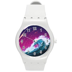 Tsunami Waves Ocean Sea Nautical Nature Water Unique Round Plastic Sport Watch (m) by Jancukart