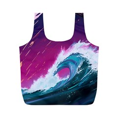 Tsunami Waves Ocean Sea Nautical Nature Water Unique Full Print Recycle Bag (m) by Jancukart