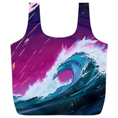 Tsunami Waves Ocean Sea Nautical Nature Water Unique Full Print Recycle Bag (xl) by Jancukart