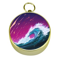 Tsunami Waves Ocean Sea Nautical Nature Water Unique Gold Compasses by Jancukart