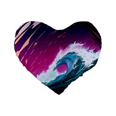 Tsunami Waves Ocean Sea Nautical Nature Water Unique Standard 16  Premium Flano Heart Shape Cushions