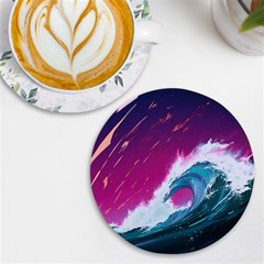 Tsunami Waves Ocean Sea Nautical Nature Water Unique Uv Print Round Tile Coaster by Jancukart