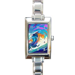 Tsunami Waves Ocean Sea Nautical Nature Water Art Rectangle Italian Charm Watch by Jancukart