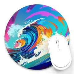 Tsunami Waves Ocean Sea Nautical Nature Water Art Round Mousepad