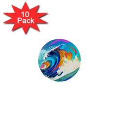 Tsunami Waves Ocean Sea Nautical Nature Water Art 1  Mini Buttons (10 Pack)  by Jancukart