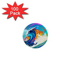 Tsunami Waves Ocean Sea Nautical Nature Water Art 1  Mini Buttons (100 Pack)  by Jancukart