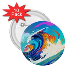 Tsunami Waves Ocean Sea Nautical Nature Water Art 2 25  Buttons (10 Pack)  by Jancukart